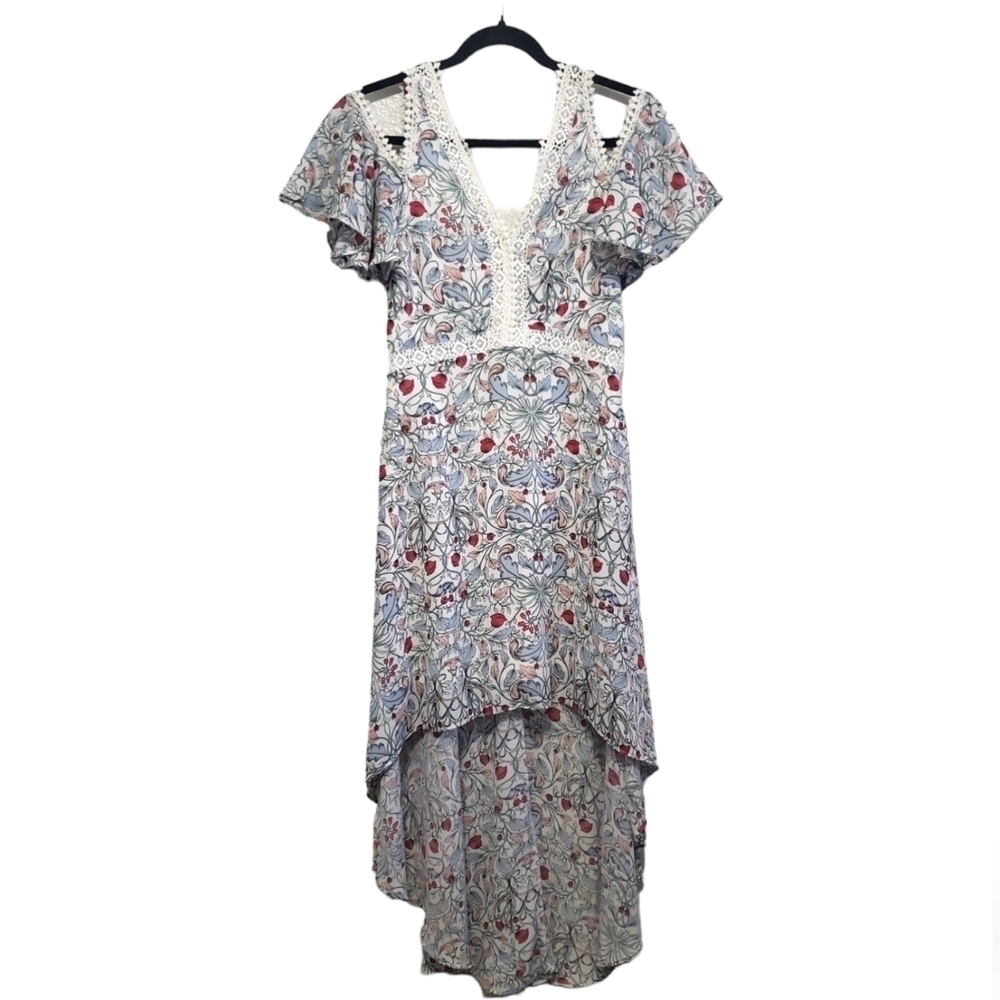 Disney Beauty And The Beast Hi-Low Cold Shoulder Dress Rose Floral, Size S